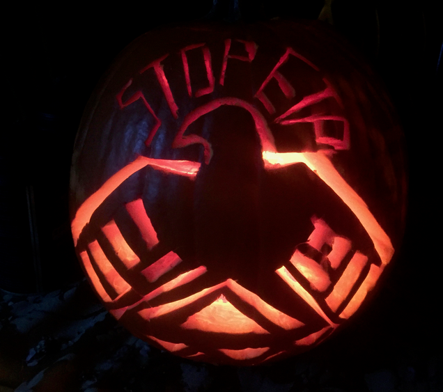 “Stop ETP,” the pumpkin reads, referring to Energy Transfer Partners.